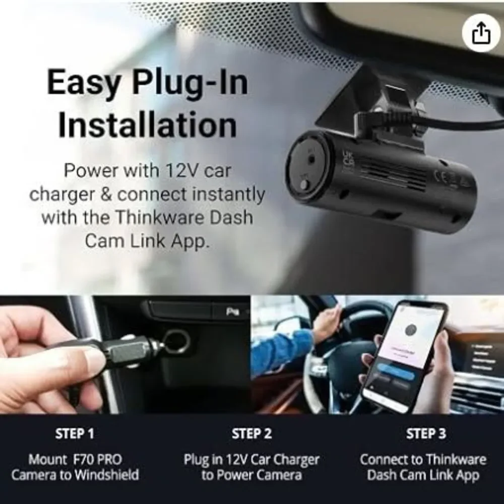 Thinkware Dash Cam F70 PRO-1080p FHD,Wi‐Fi,Smart Parking  with Super Night Visio